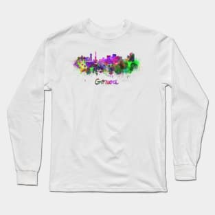 Genoa skyline in watercolor Long Sleeve T-Shirt